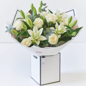 Beautifully Simple White Rose and Lily Bouquet