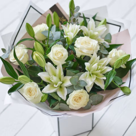 Beautifully Simple White Rose and Lily Bouquet